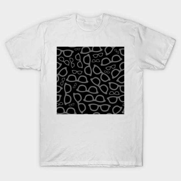 Glasses Pattern Black T-Shirt by XOOXOO